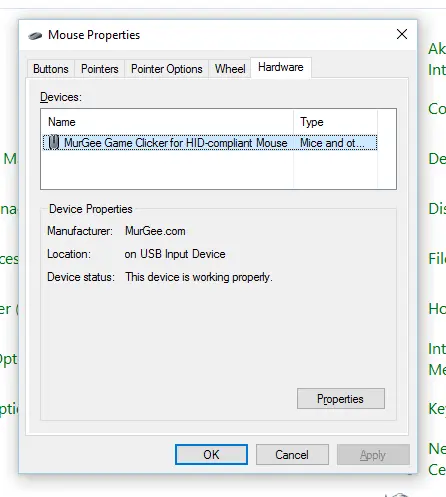 Hardware Configuration from Mouse Properties