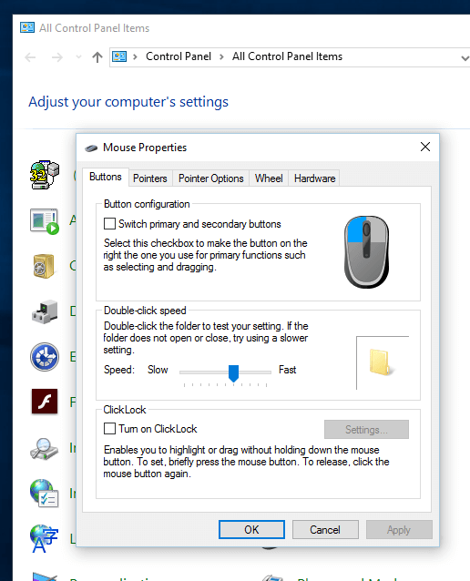 Mouse Properties in Windows Control Panel